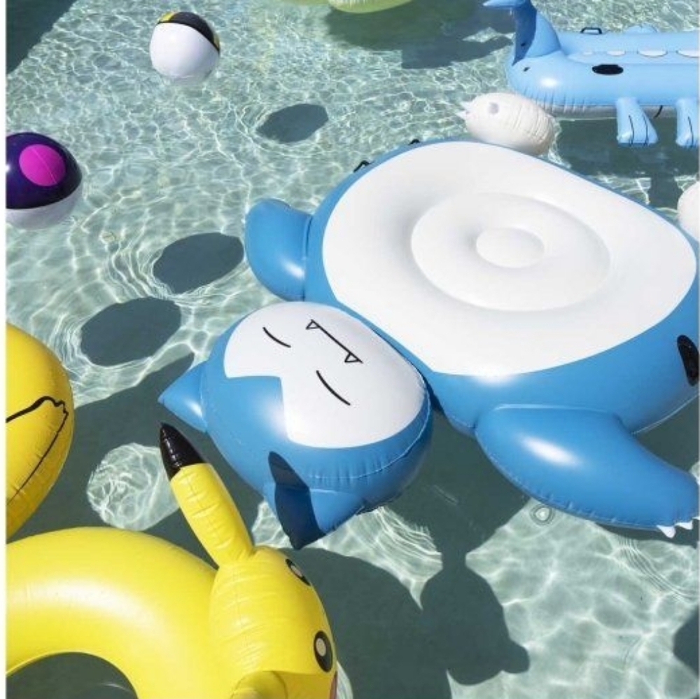 Blue Snorlax Inflatable Pool Float with White Belly